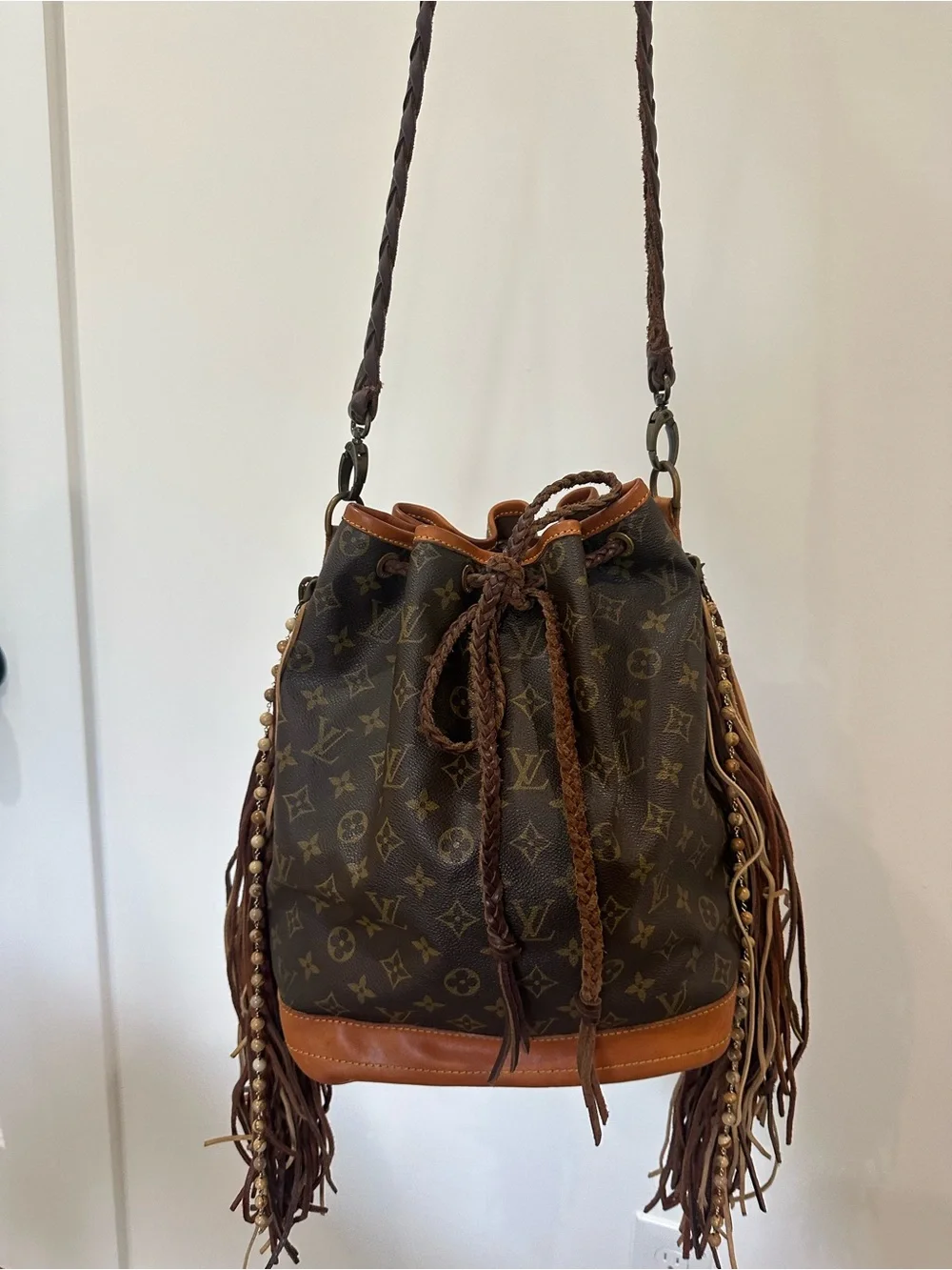 Louis Vuitton Brown Monogram Fringe Drawstring Shoulder Bag